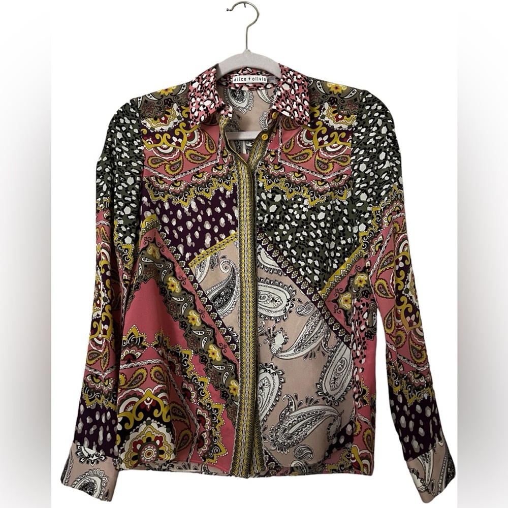 Alice + Olivia Willa Hidden Placket Silk Top